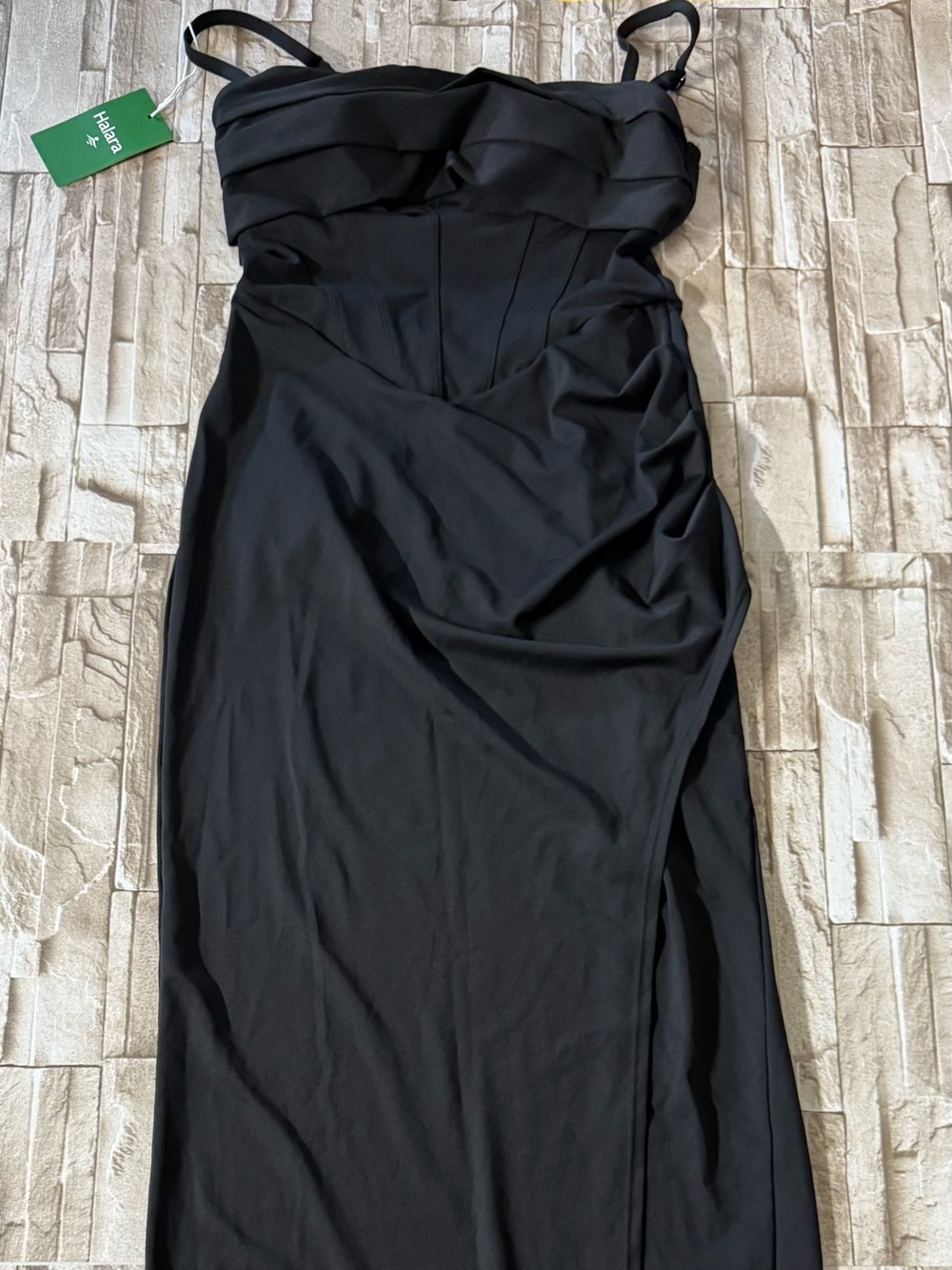 HALARA Black Draped Maxi Dress with Sweetheart Bust